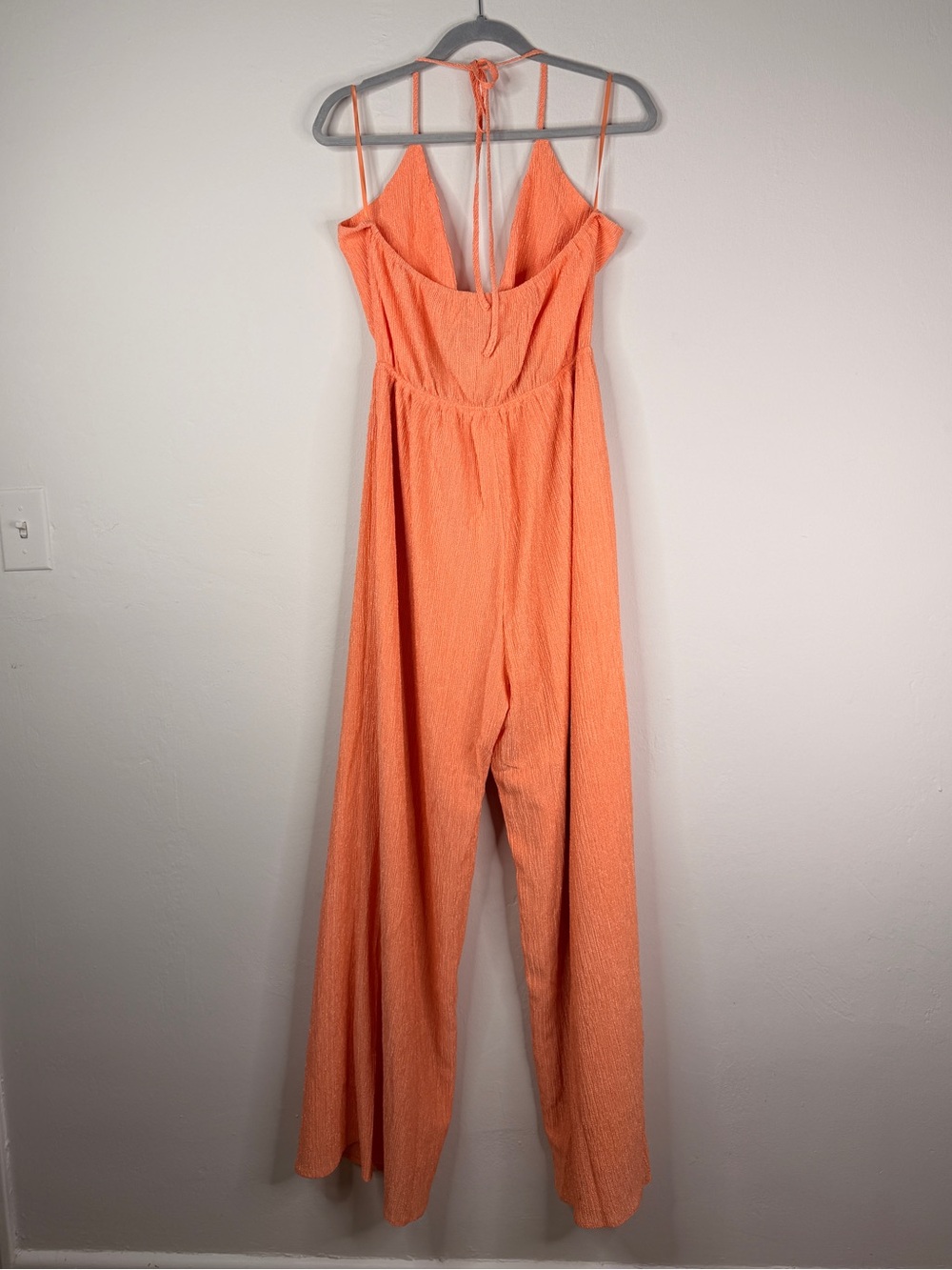12th Tribe Peach Halter Tie-Front Wide-Leg Jumpsuit - Picture 9 of 13